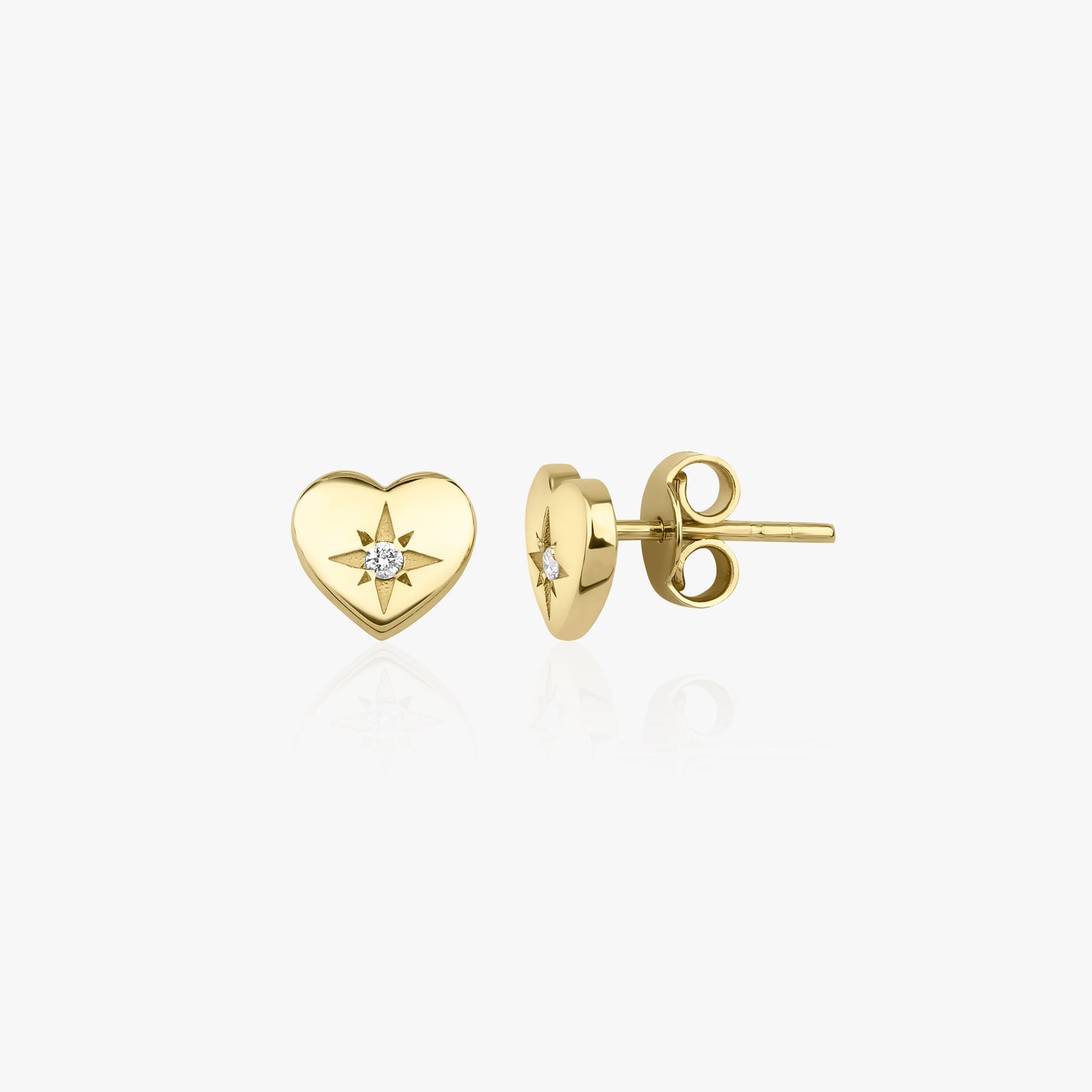Minimal Diamond Heart Studs in 14K Gold-0