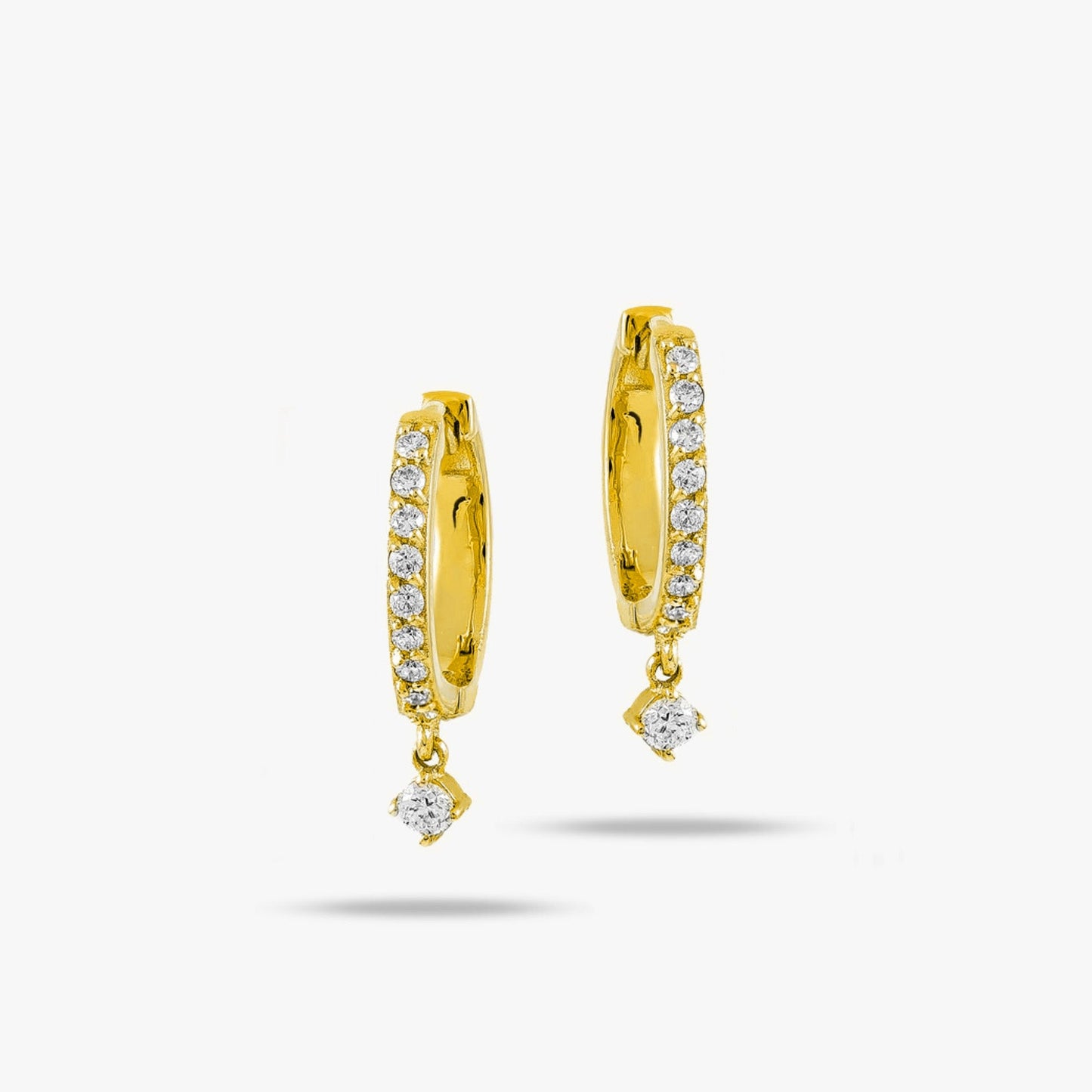 Minimal Diamond Dangle Hoop Earrings in 14K Gold-0