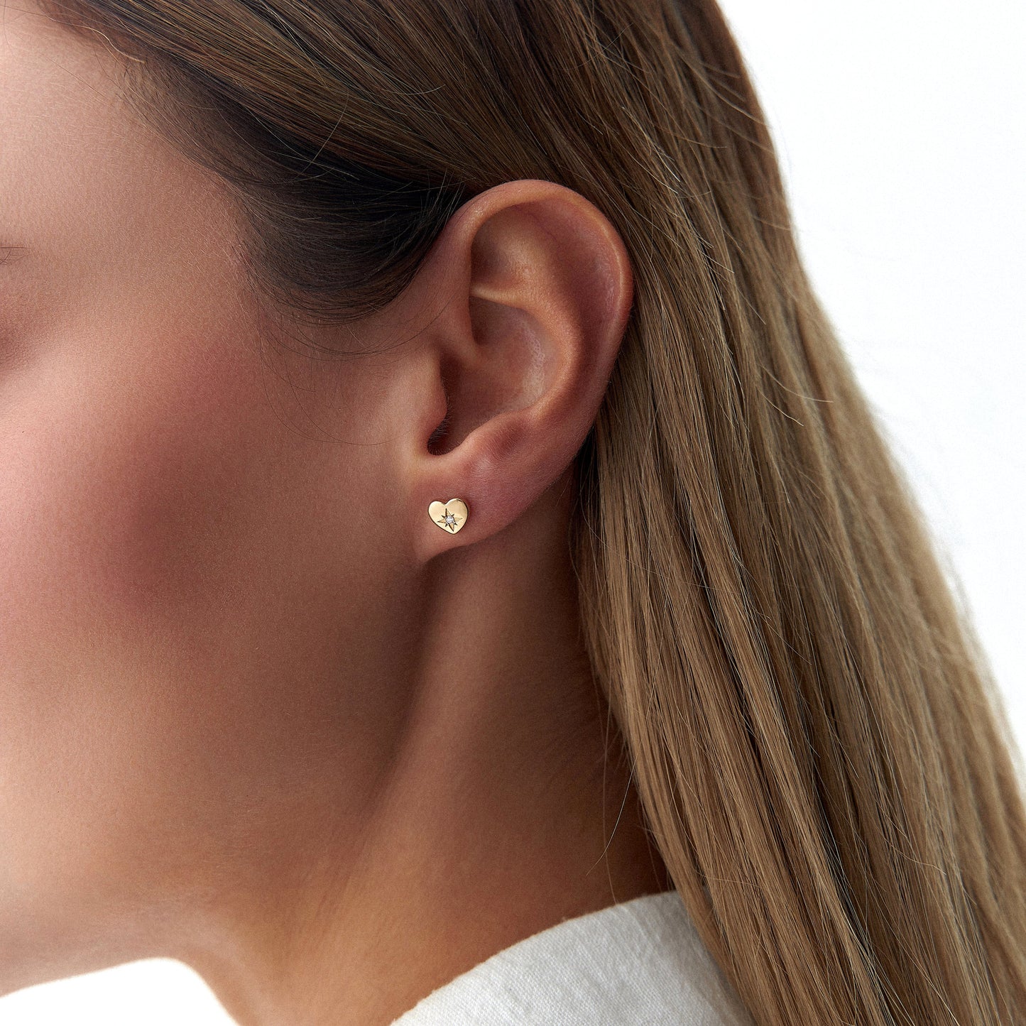 Minimal Diamond Heart Studs in 14K Gold-3