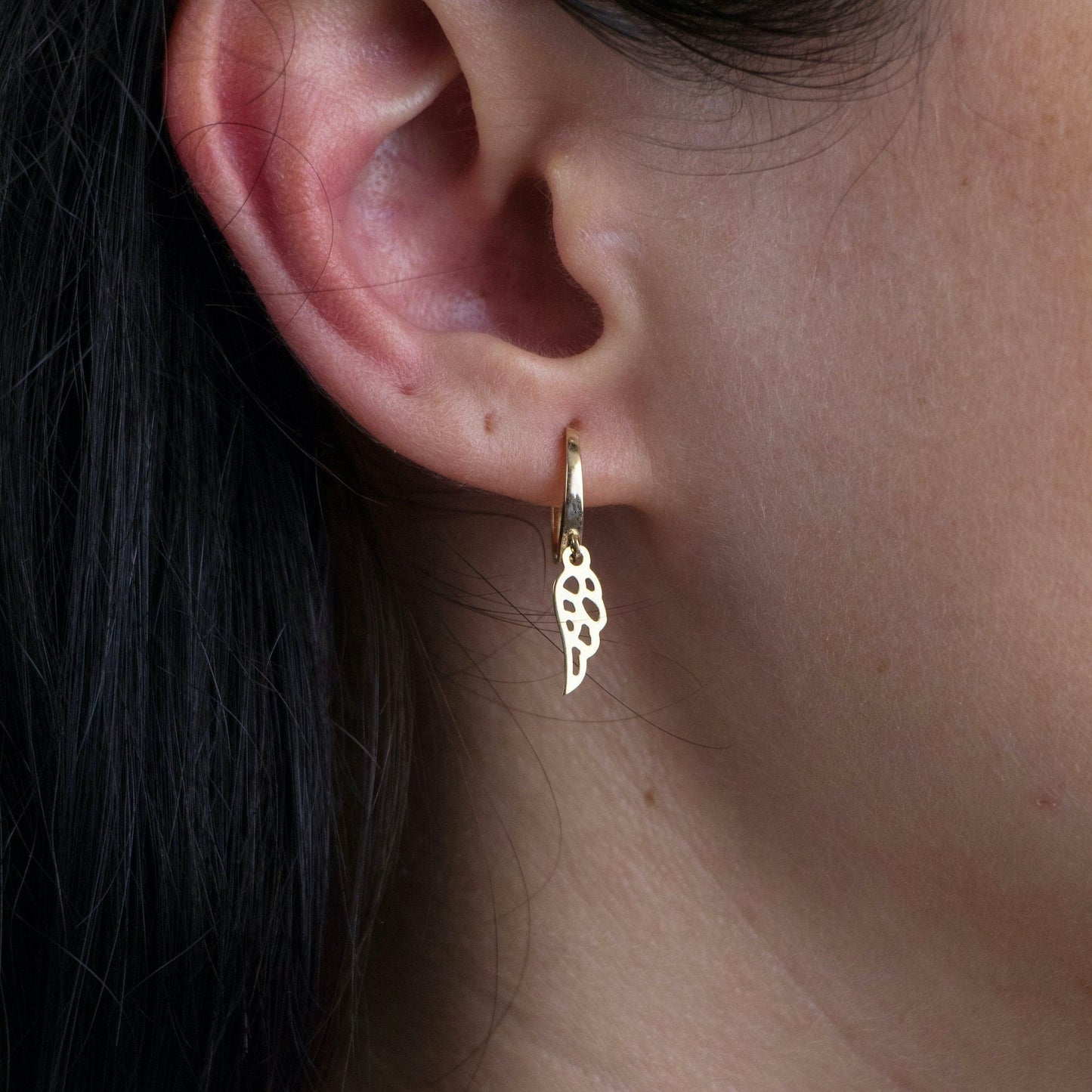 Angel Wing Hoop Earrings in 14K Gold-1