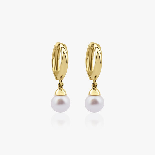 Pearl Dangle Hoops in 14K Gold-0