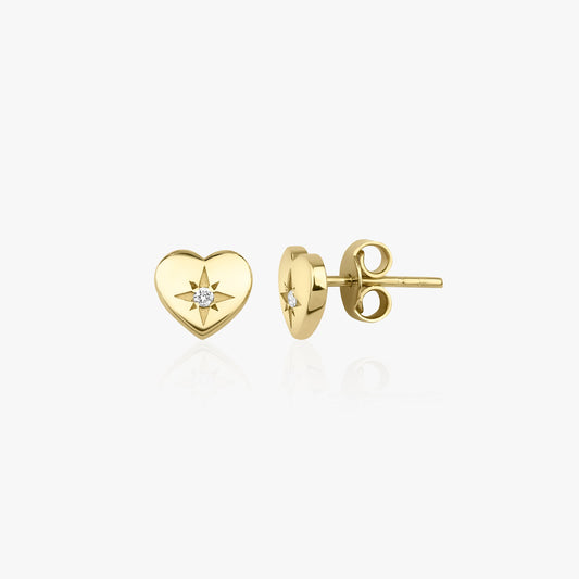 Minimal Diamond Heart Studs in 14K Gold-0