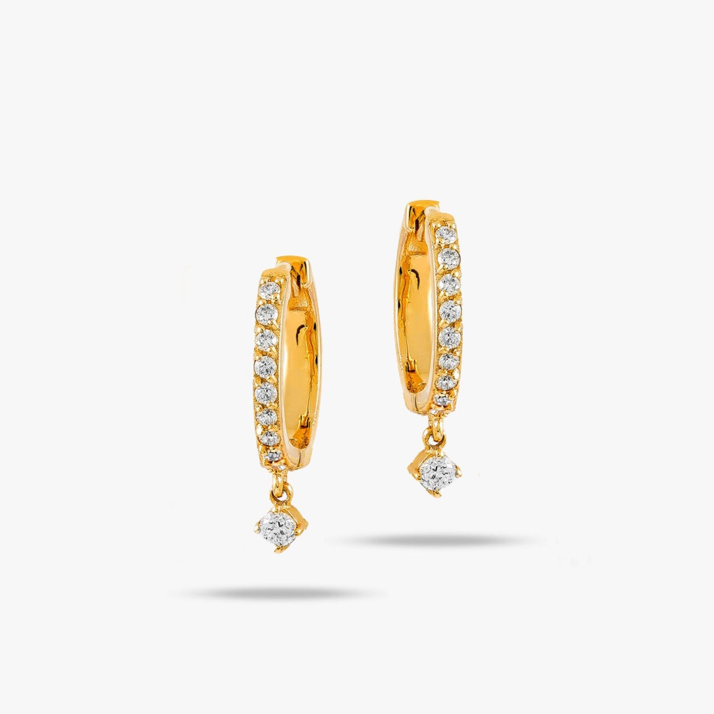 Minimal Diamond Dangle Hoop Earrings in 14K Gold-4