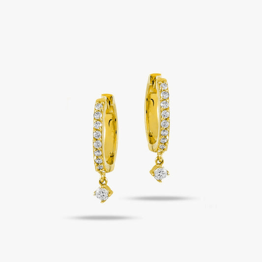 Minimal Diamond Dangle Hoop Earrings in 14K Gold-0