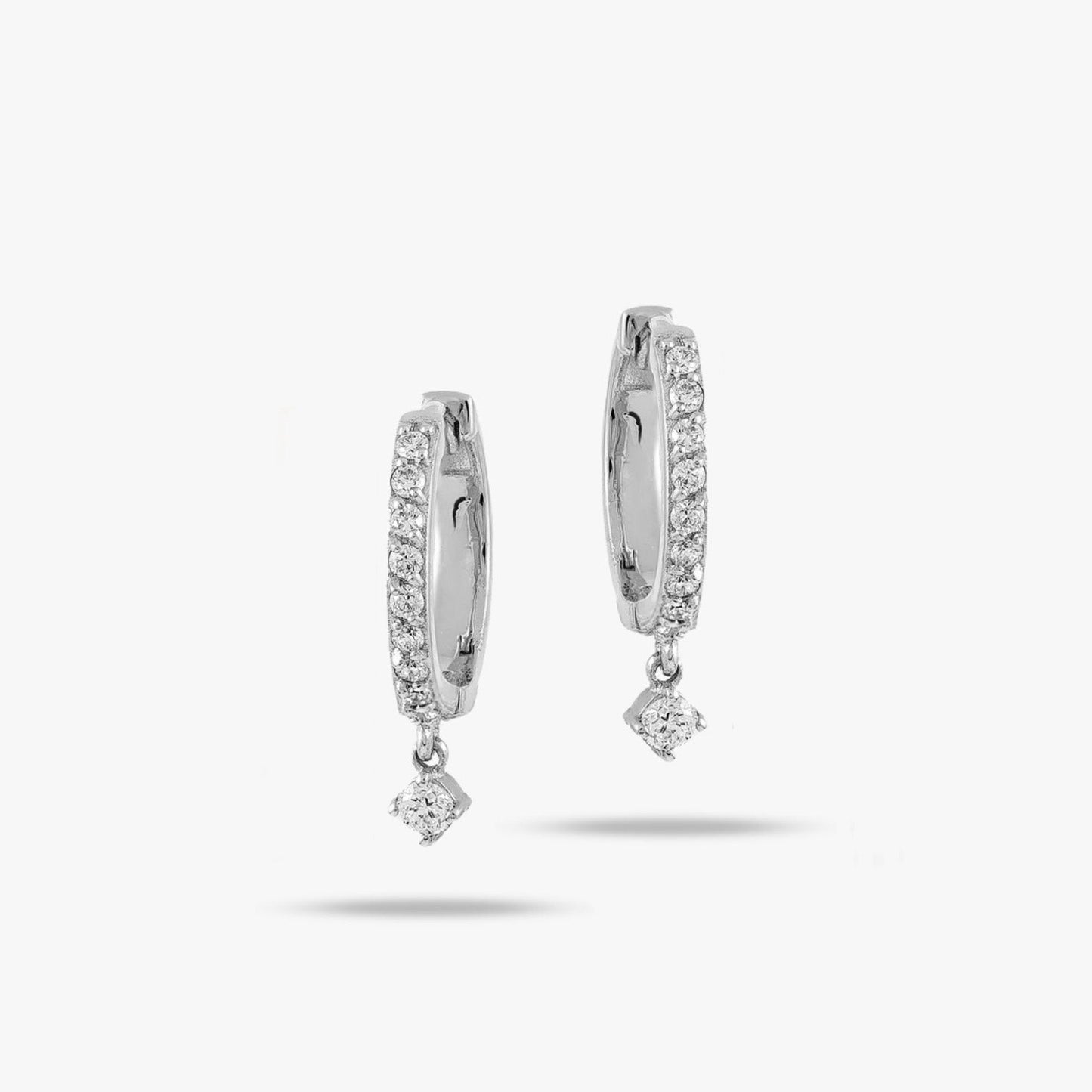 Minimal Diamond Dangle Hoop Earrings in 14K Gold-3
