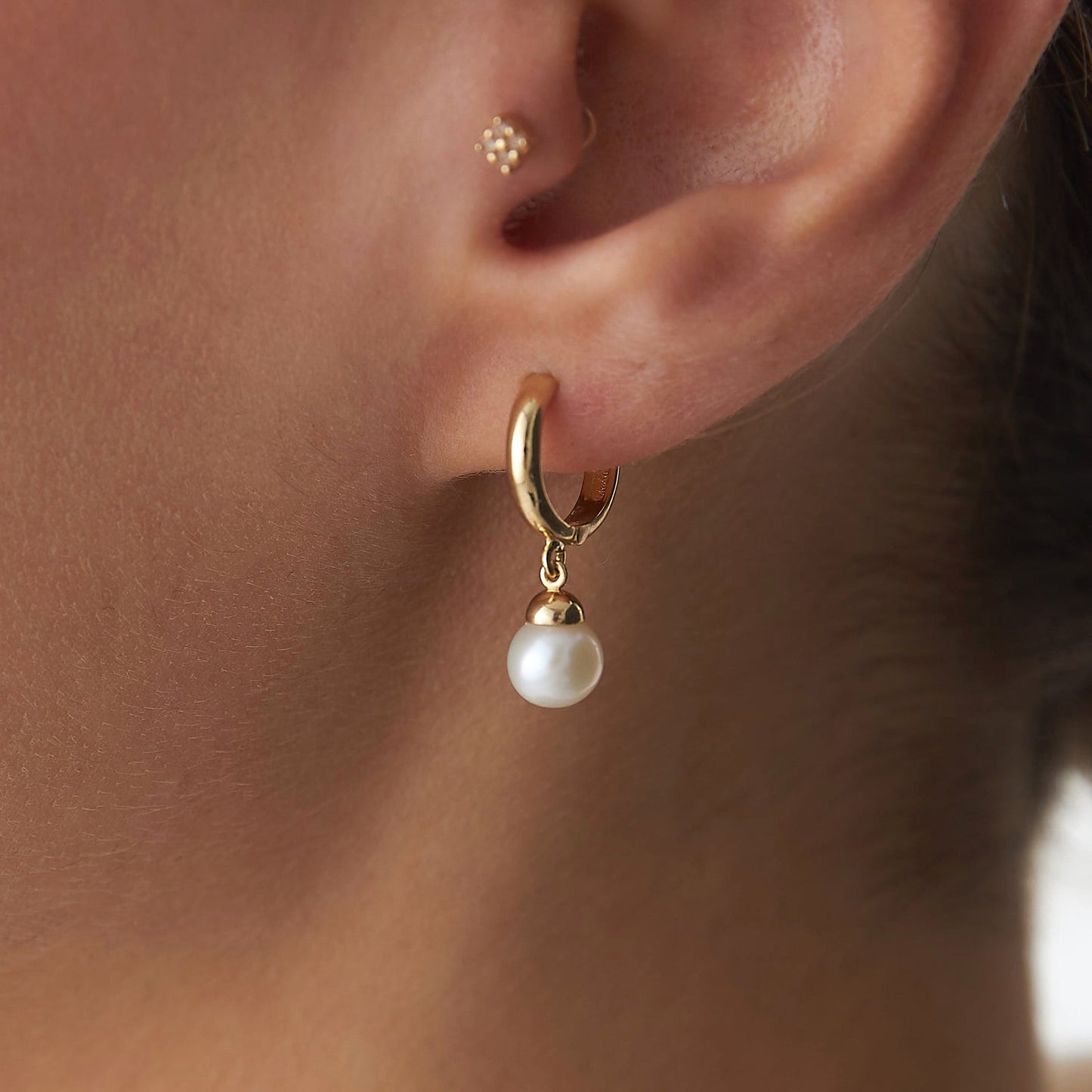 Pearl Dangle Hoops in 14K Gold-3