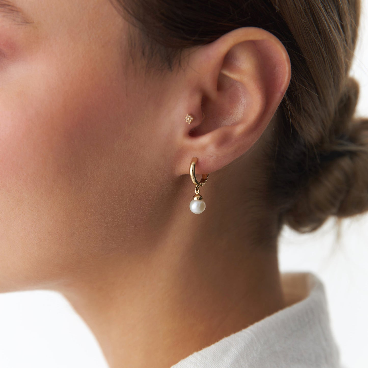 Pearl Dangle Hoops in 14K Gold-4