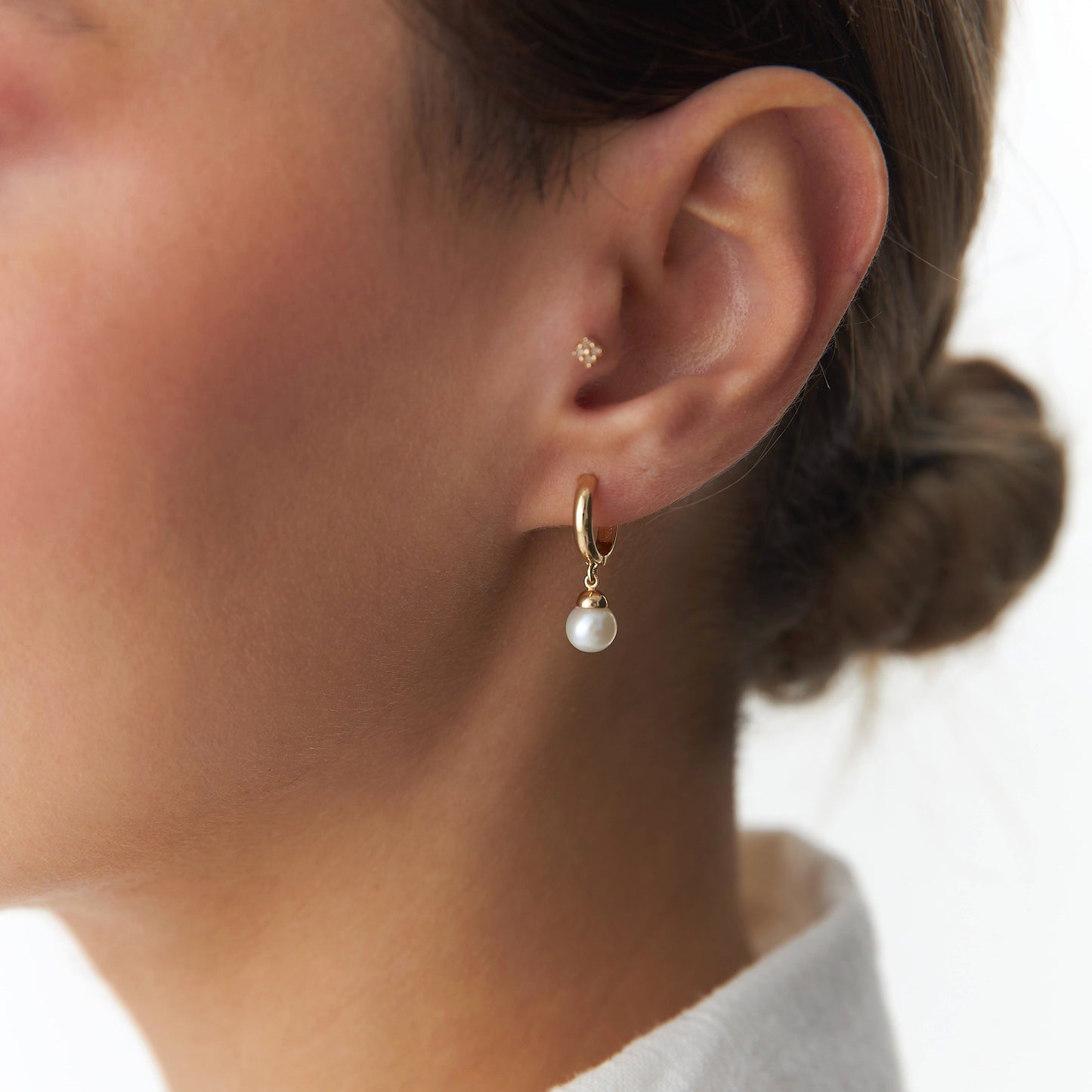 Pearl Dangle Hoops in 14K Gold-1