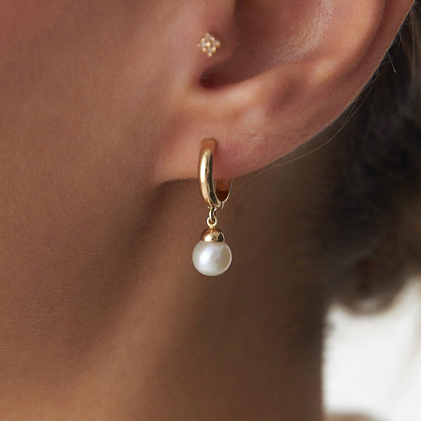 Pearl Dangle Hoops in 14K Gold-2