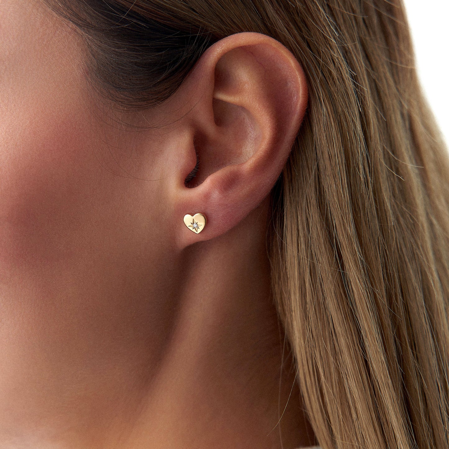 Minimal Diamond Heart Studs in 14K Gold-2