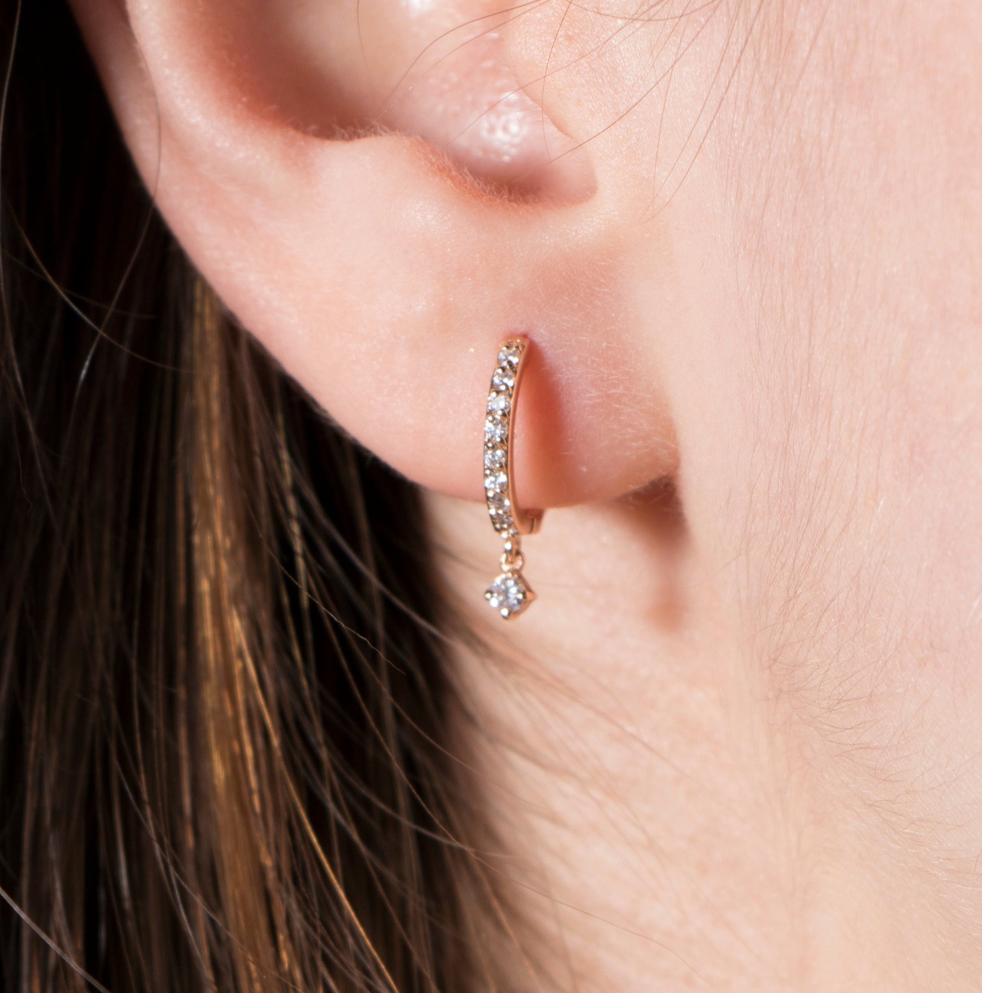 Minimal Diamond Dangle Hoop Earrings in 14K Gold-1