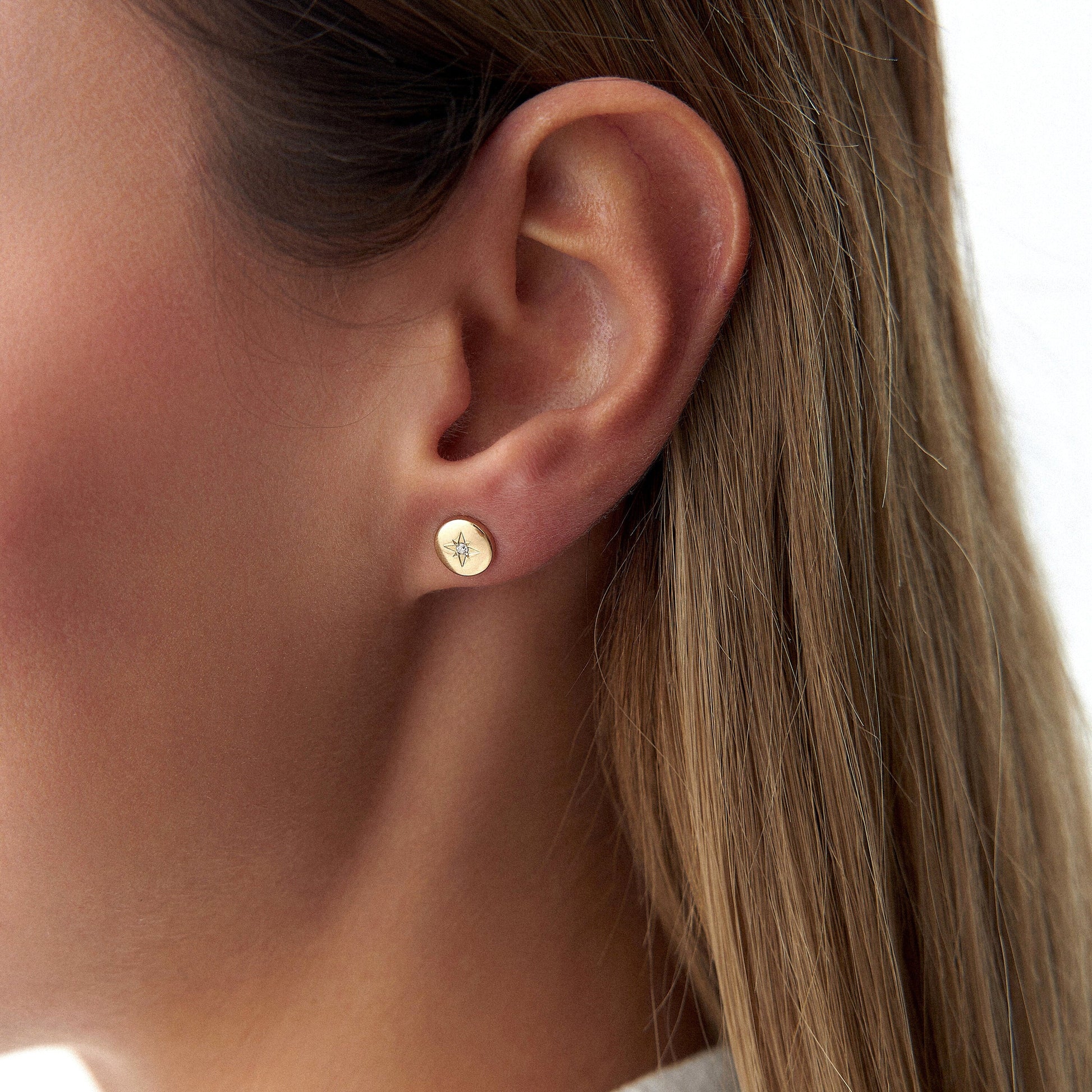 Minimal Diamond North Star Earrings in 14K Gold-2
