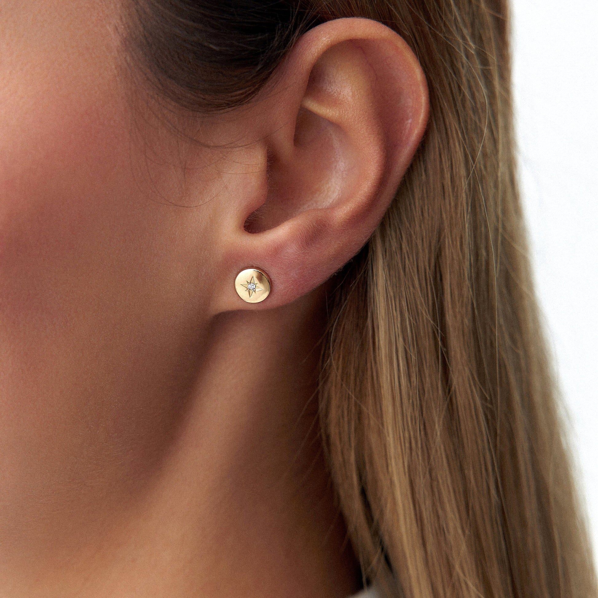 Minimal Diamond North Star Earrings in 14K Gold-1