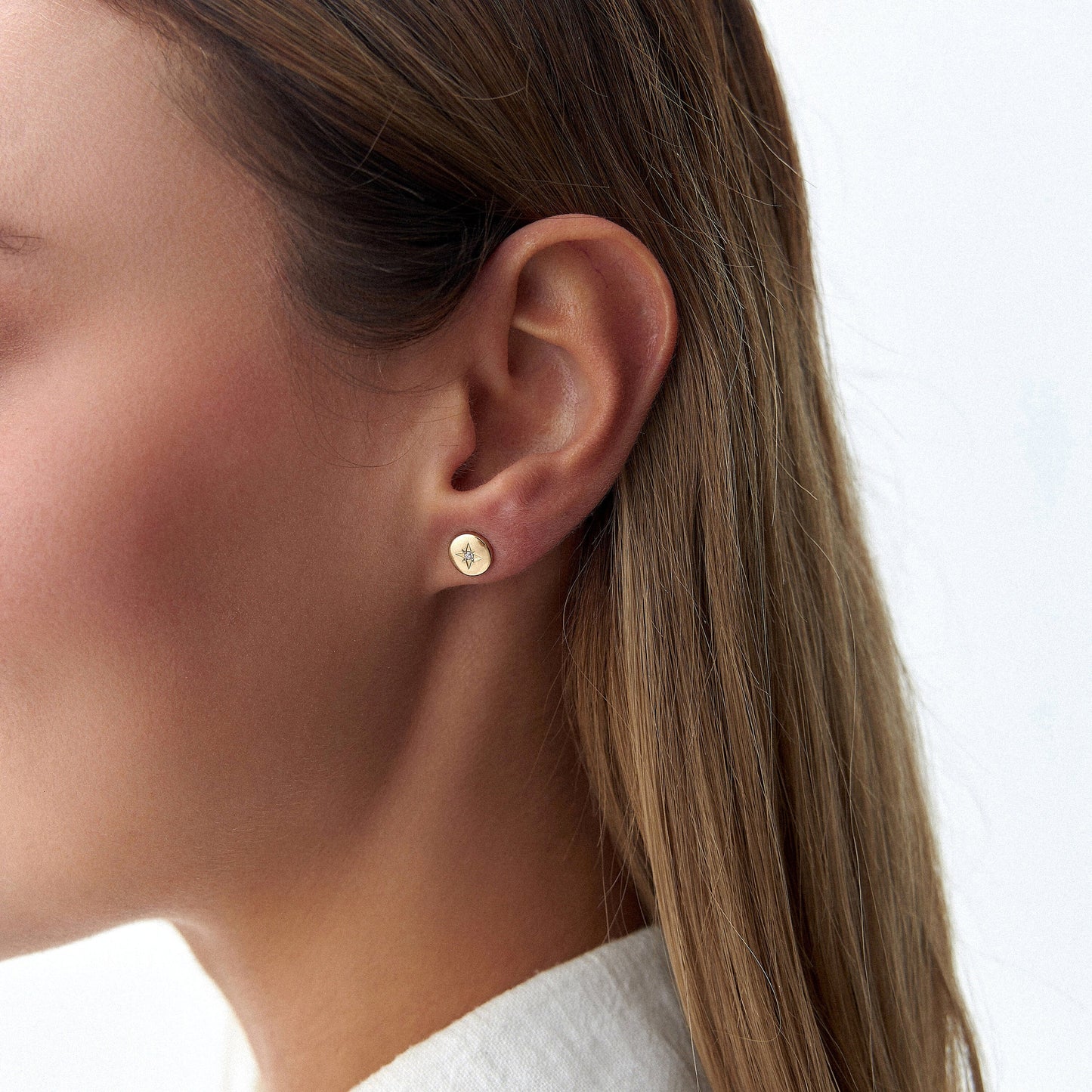 Minimal Diamond North Star Earrings in 14K Gold-3
